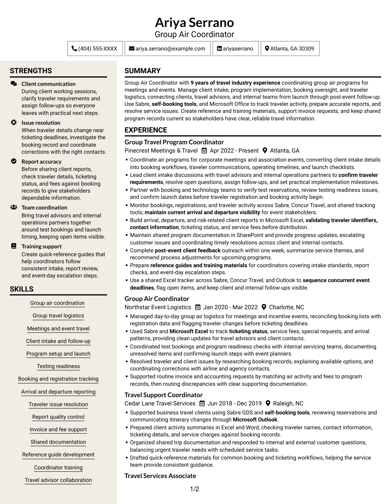 Resume example — page 1