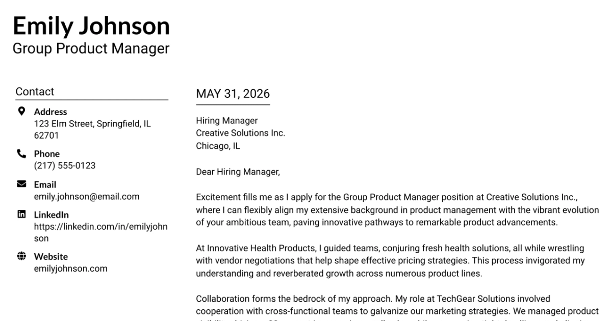30+ Group Product Manager Cover Letter Templates with Example 2026