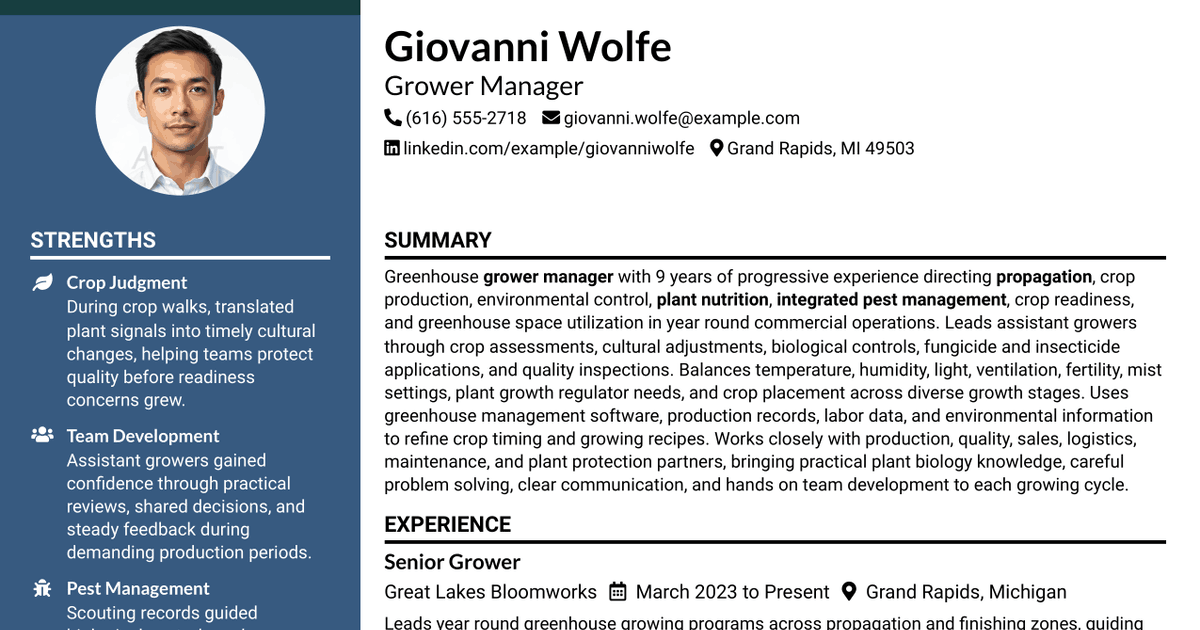7 Grower Manager Resume Templates with Example