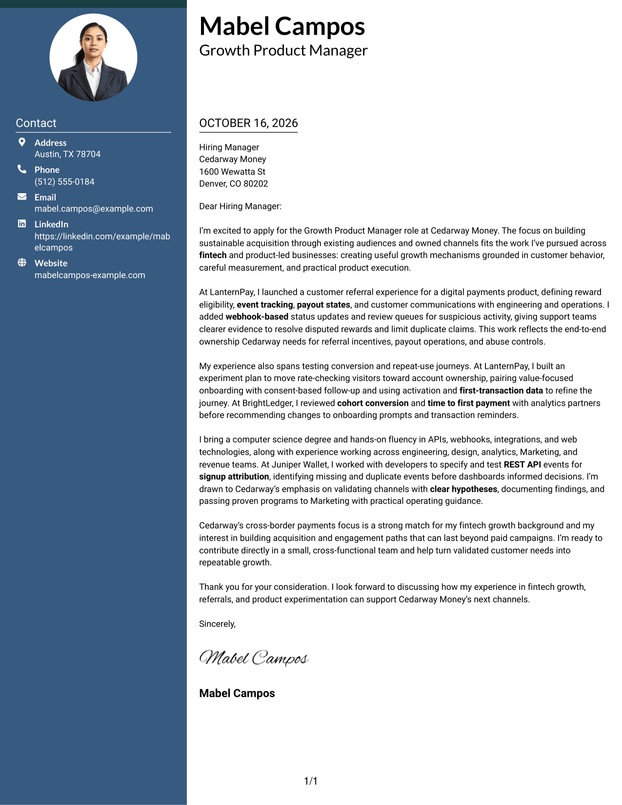 Cover letter example — page 1