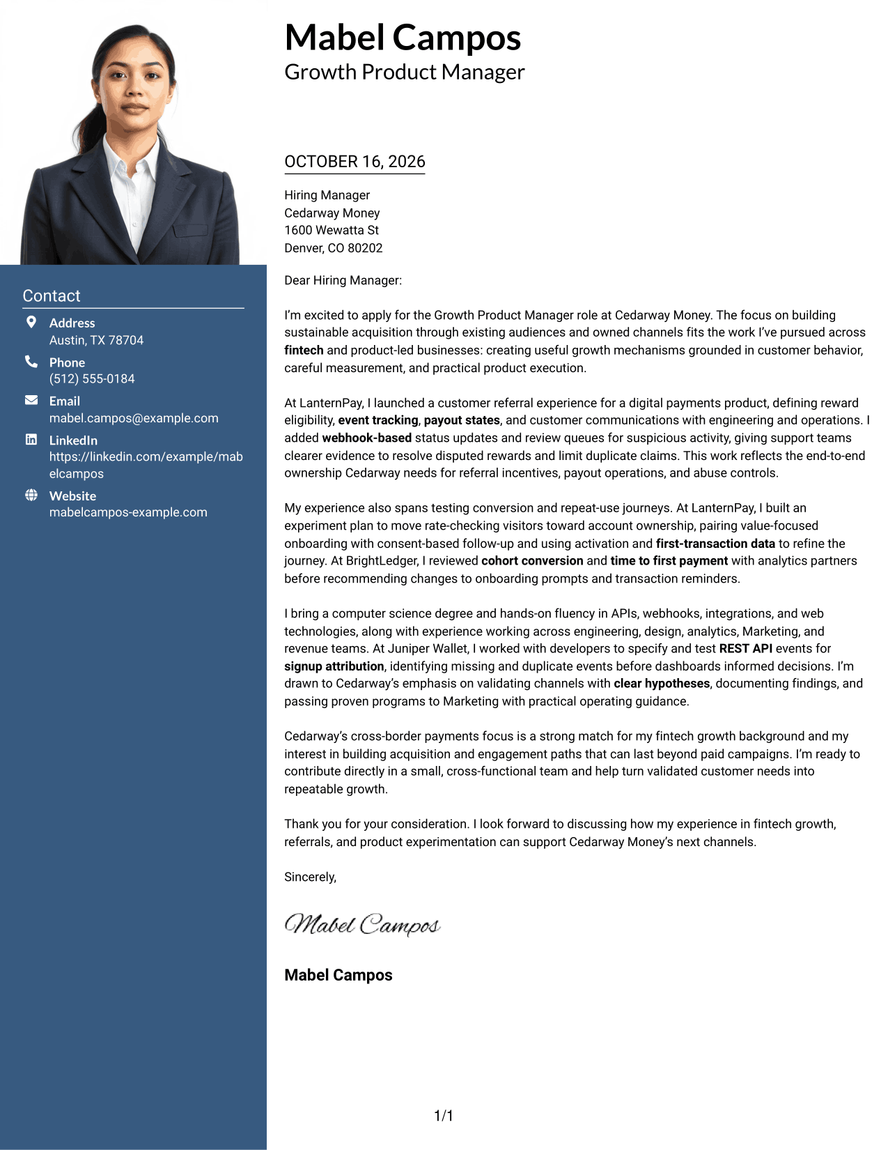 Cover letter example — page 1