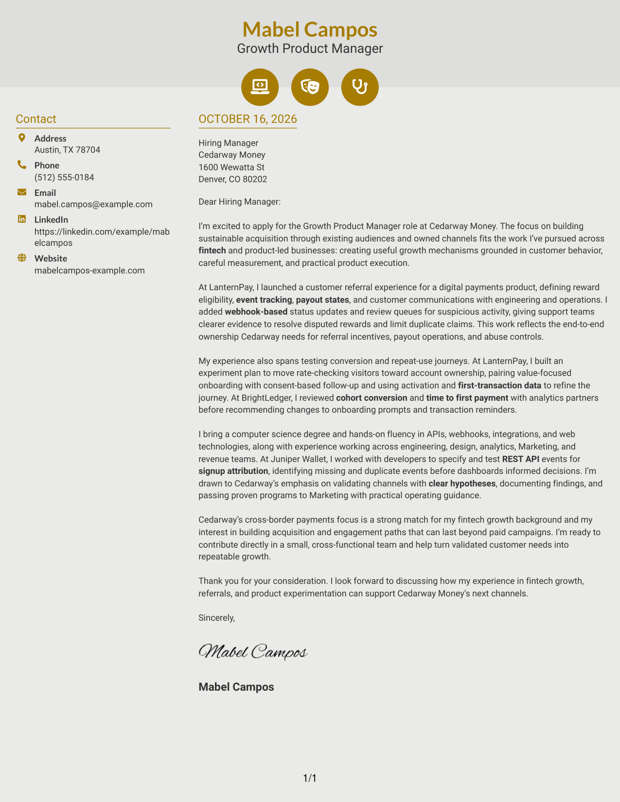 Cover letter example — page 1