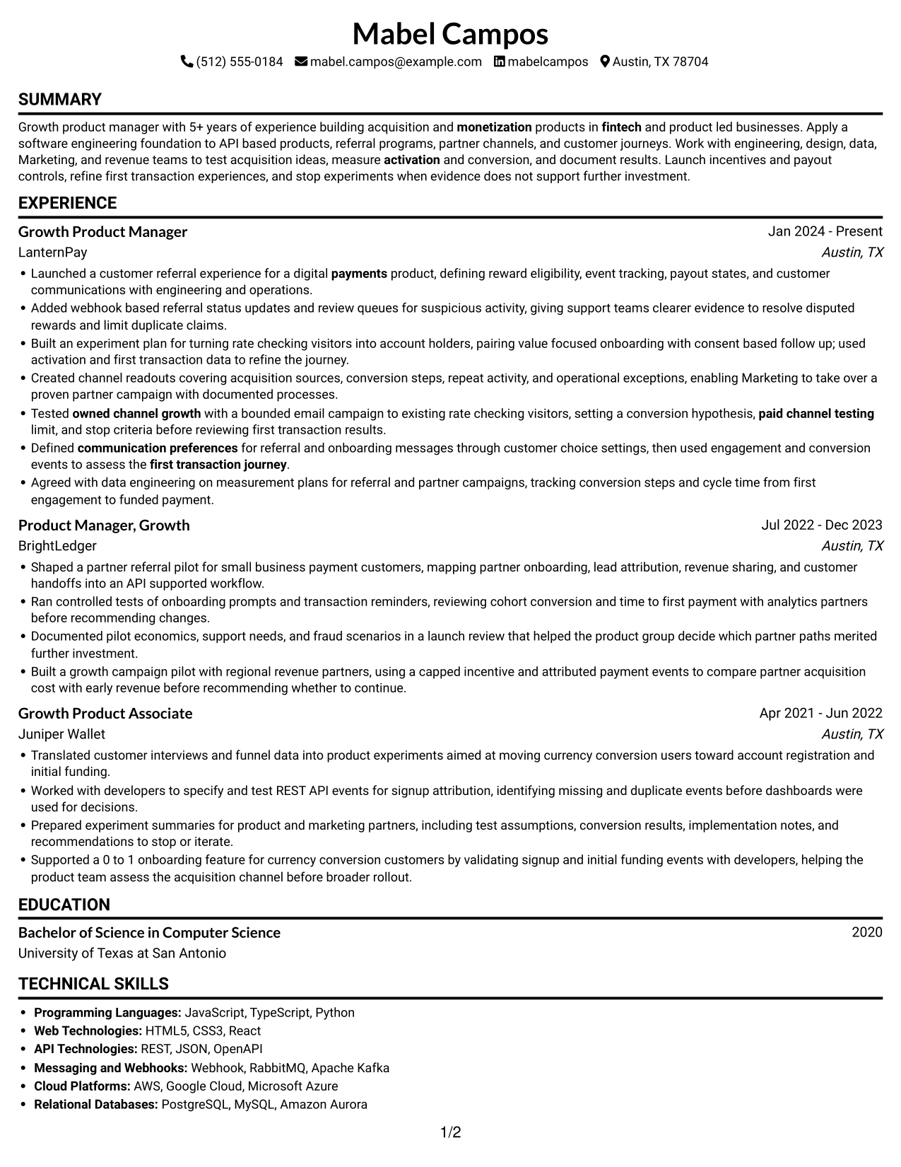Resume example — page 1