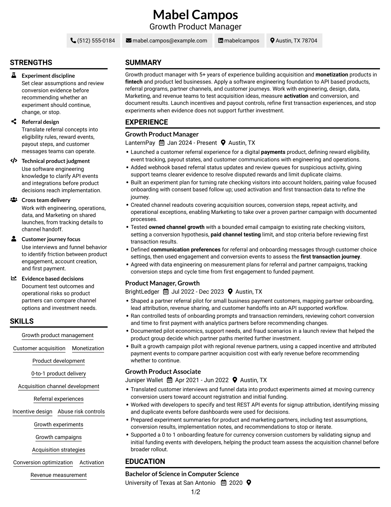 Resume example — page 1