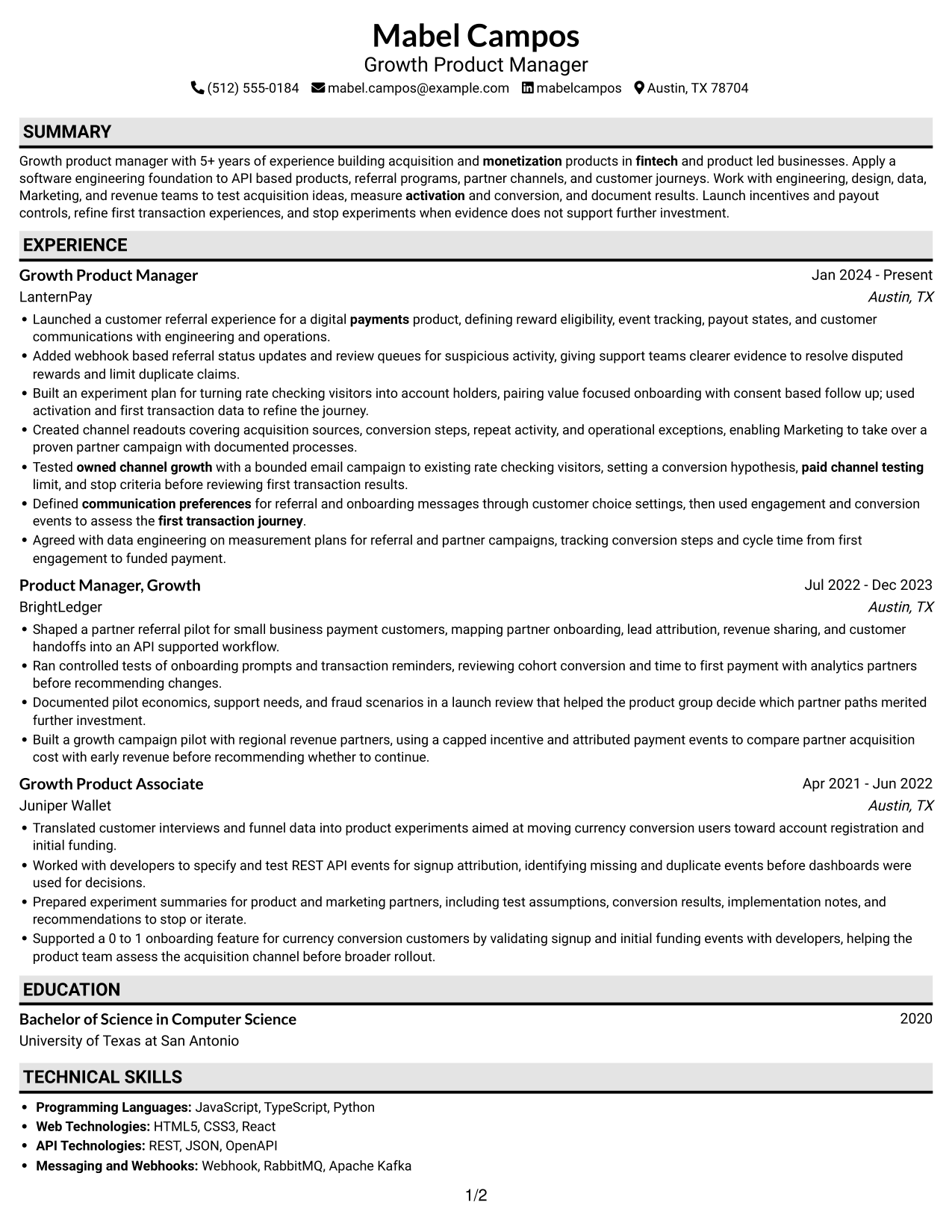 Resume example — page 1
