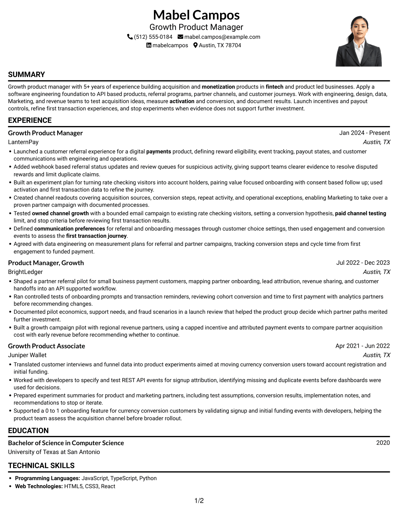 Resume example — page 1
