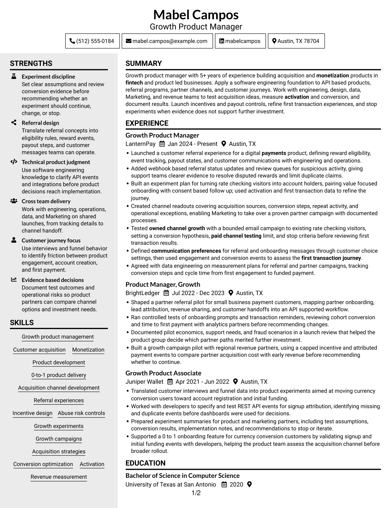 Resume example — page 1