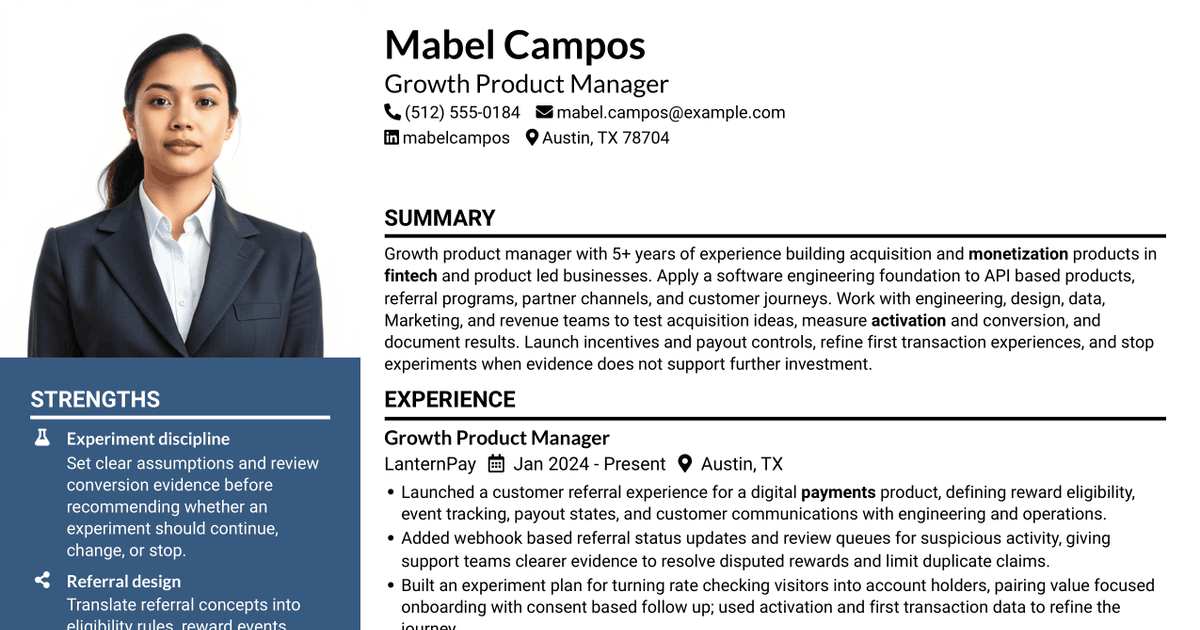 7 Growth Product Manager - New Channels Resume Templates with Example