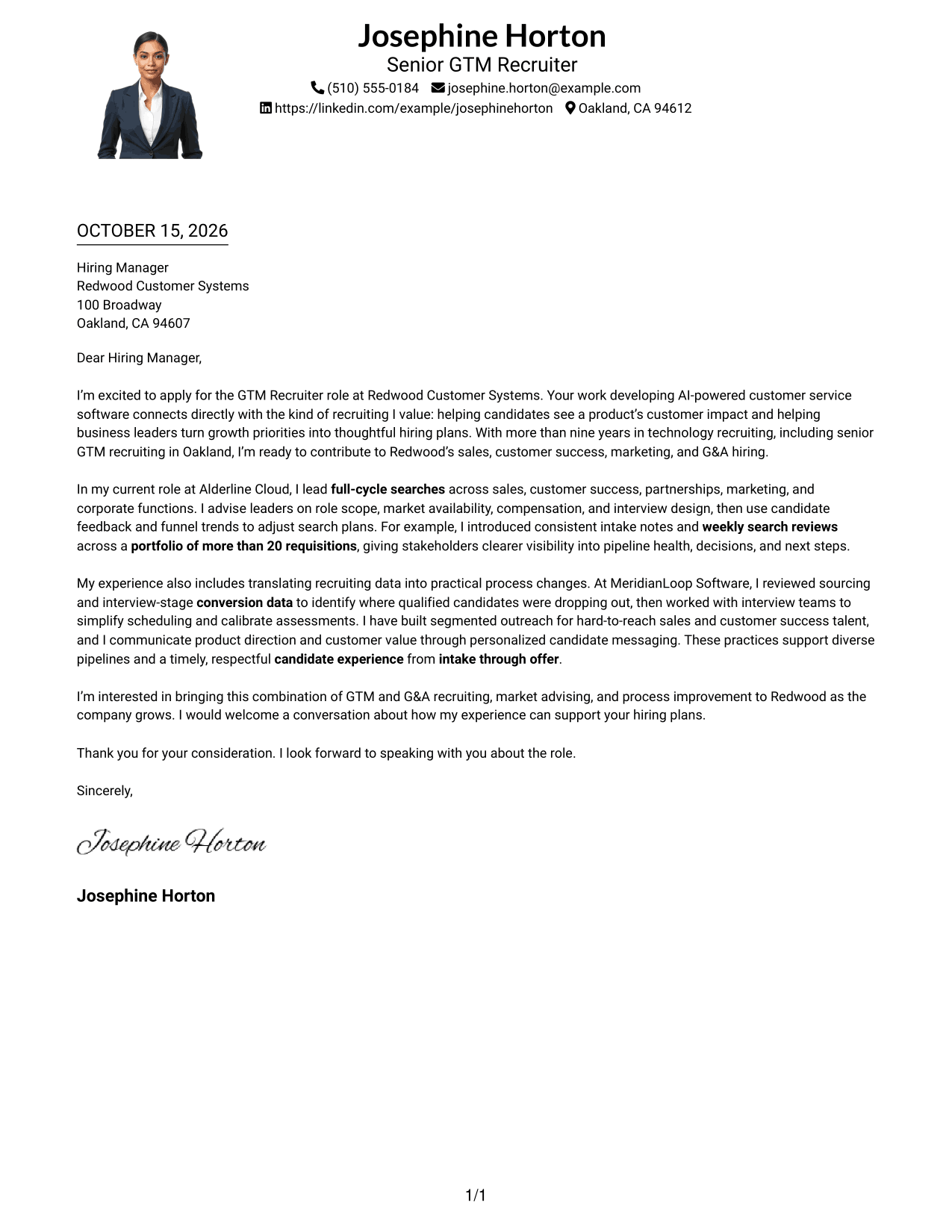 Cover letter example — page 1