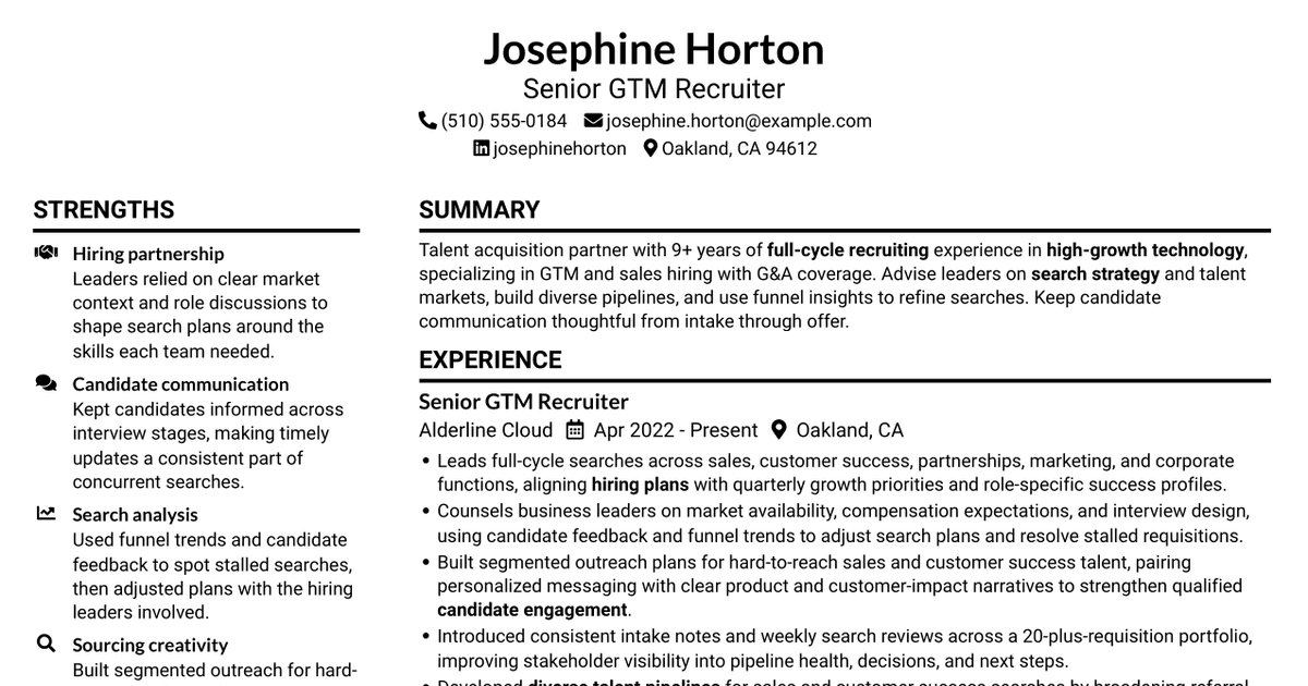 7 GTM Recruiter Resume Templates with Example