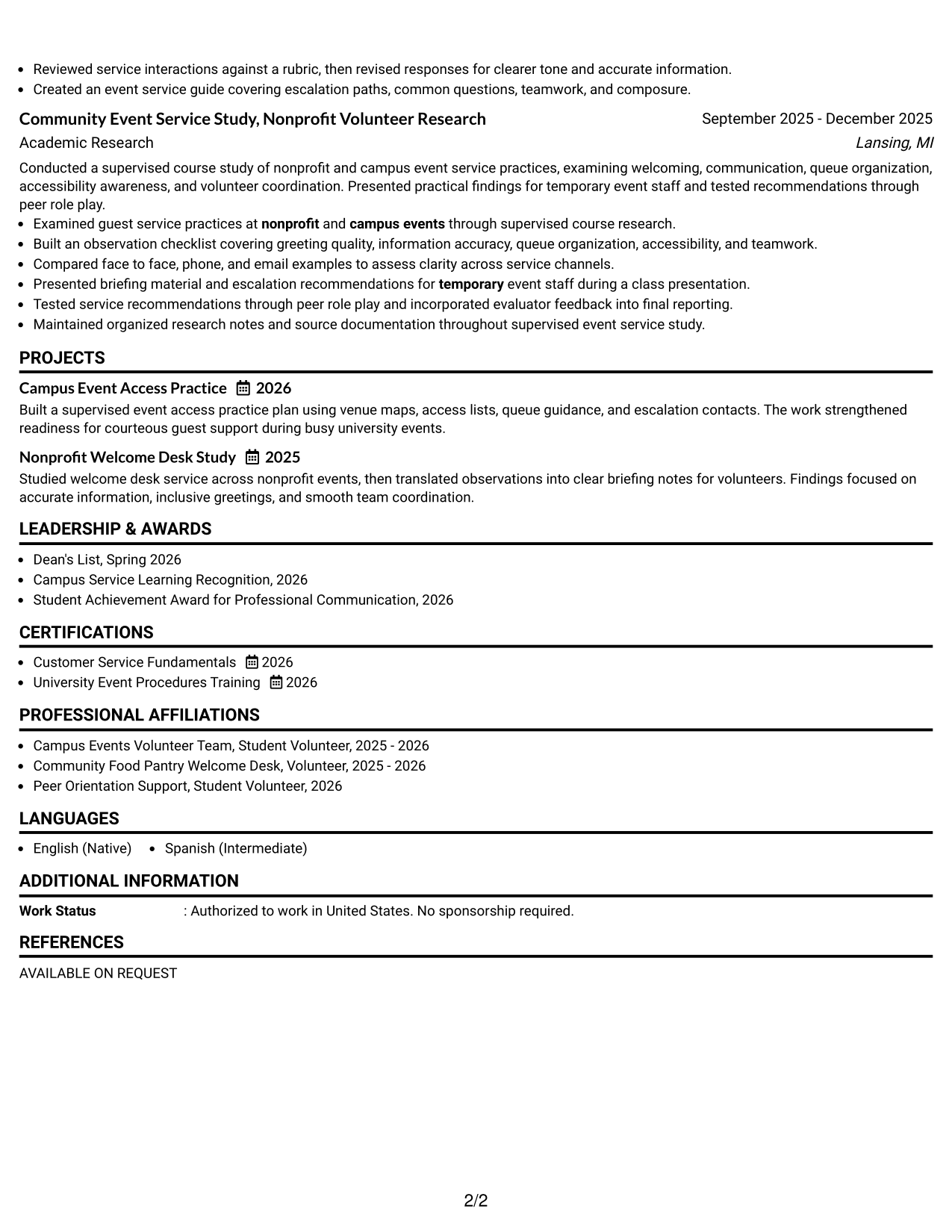 Resume Example Page 2