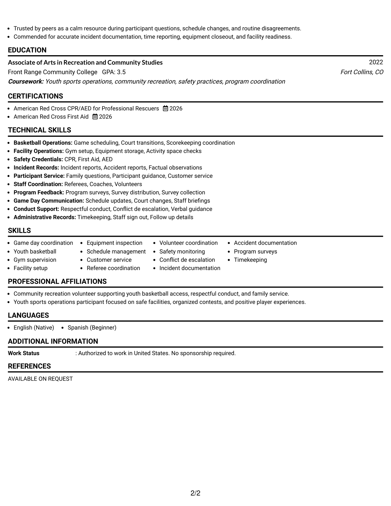 Resume Example Page 2