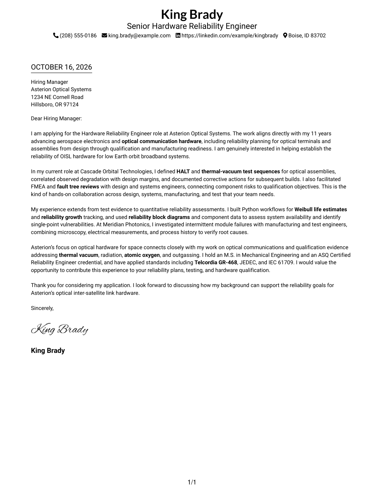 Cover letter example — page 1