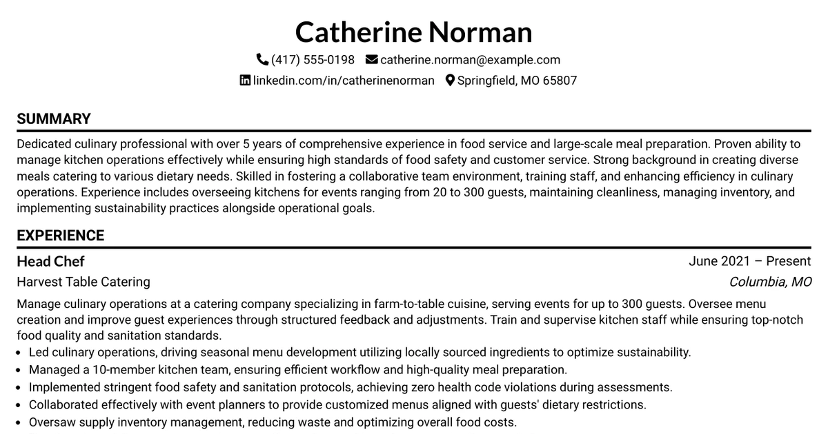 33 Head Cook Resume Templates with Example 2026 (ATS-Optimized)