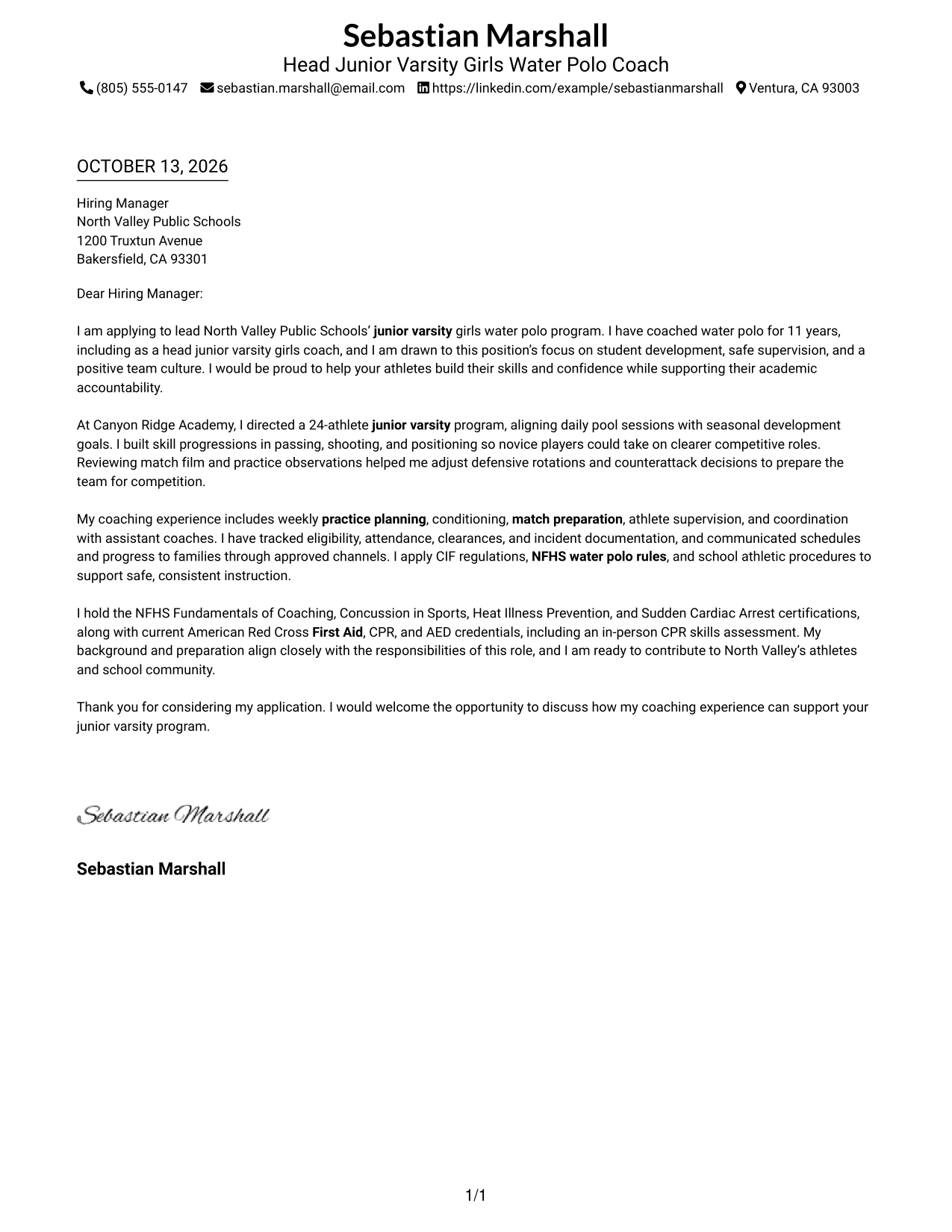 Cover Letter Example Page 1