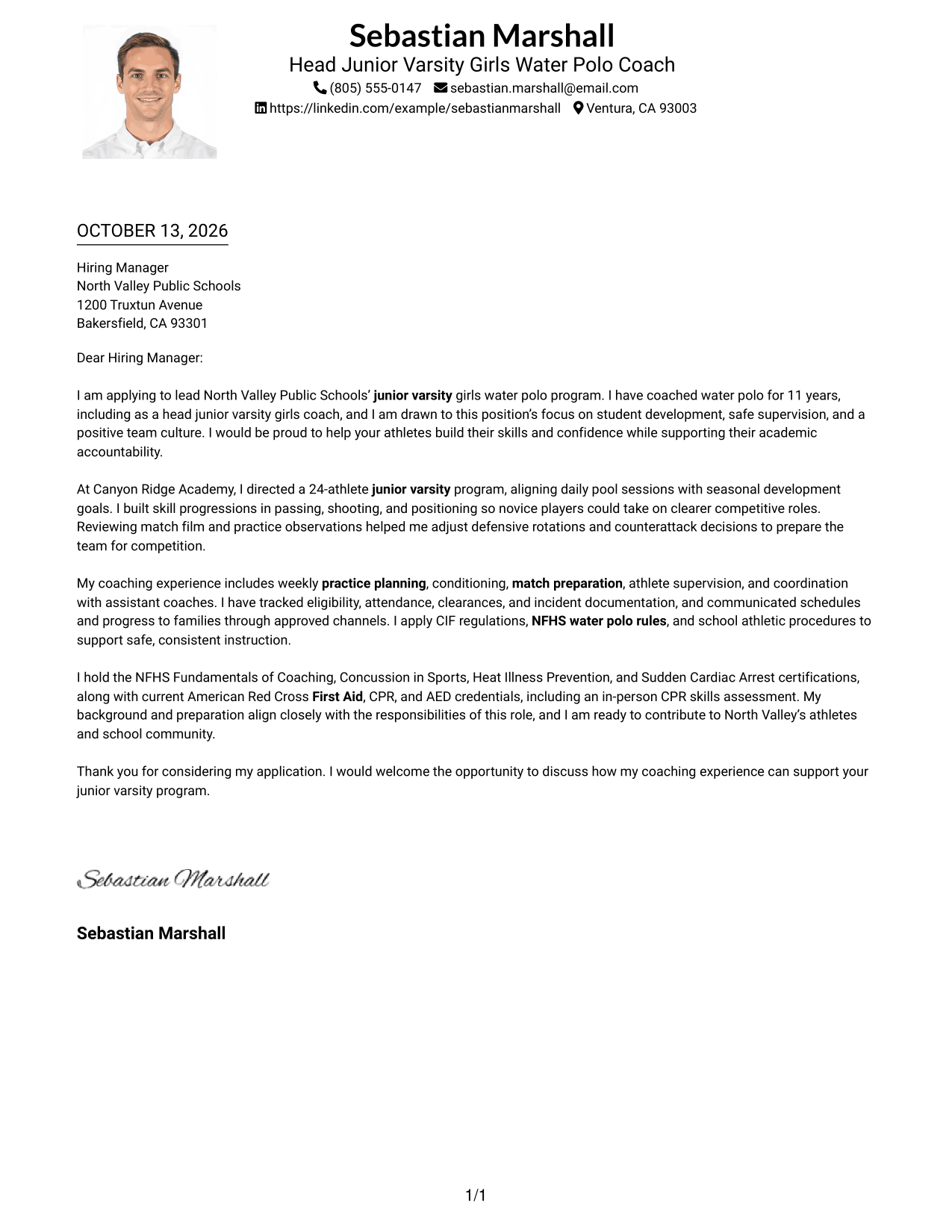 Cover Letter Example Page 1