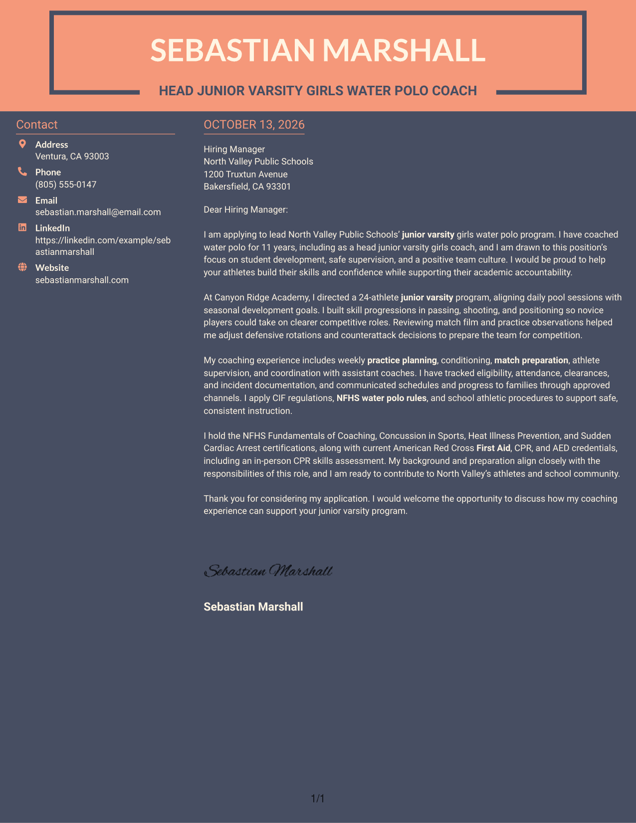 Cover Letter Example Page 1