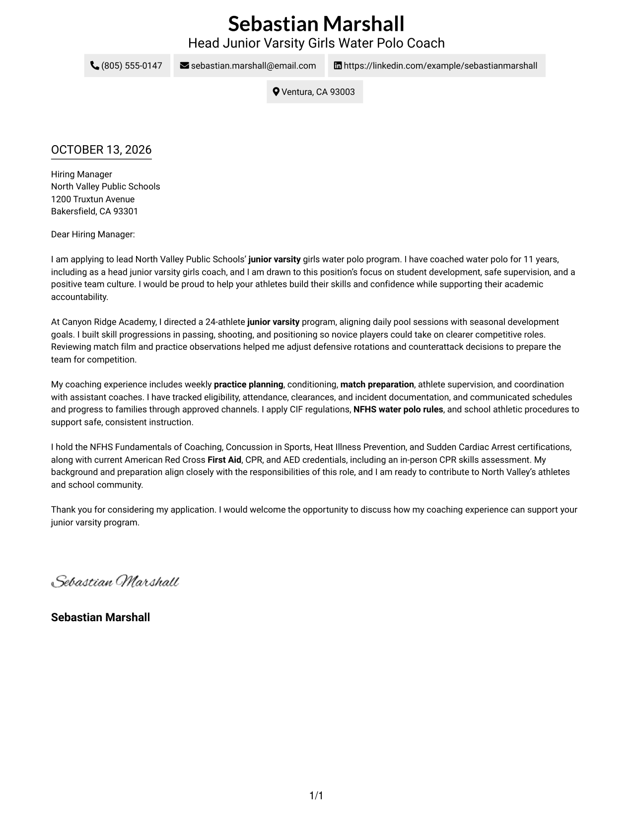 Text/Fang Style Cover Letter Preview
