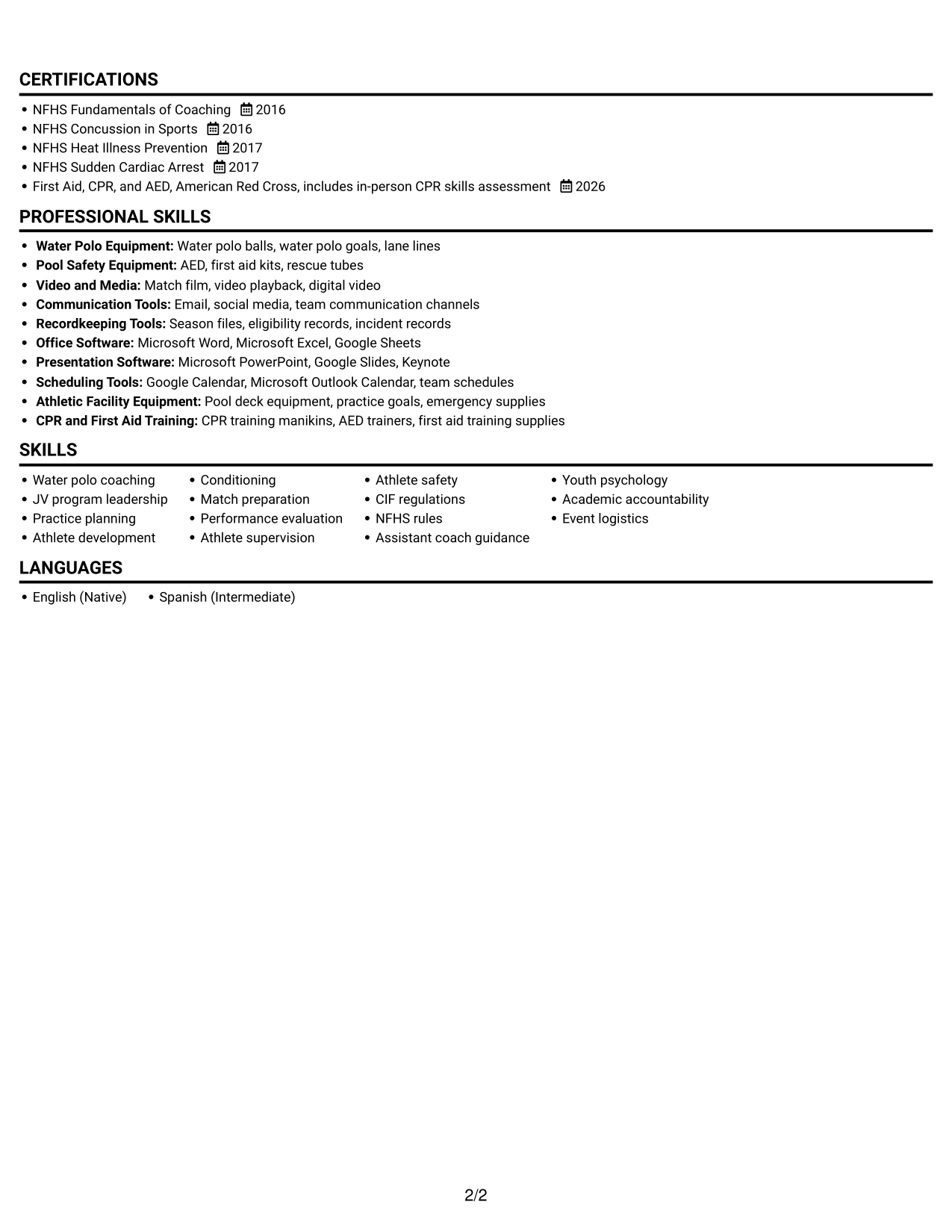 Resume Example Page 2