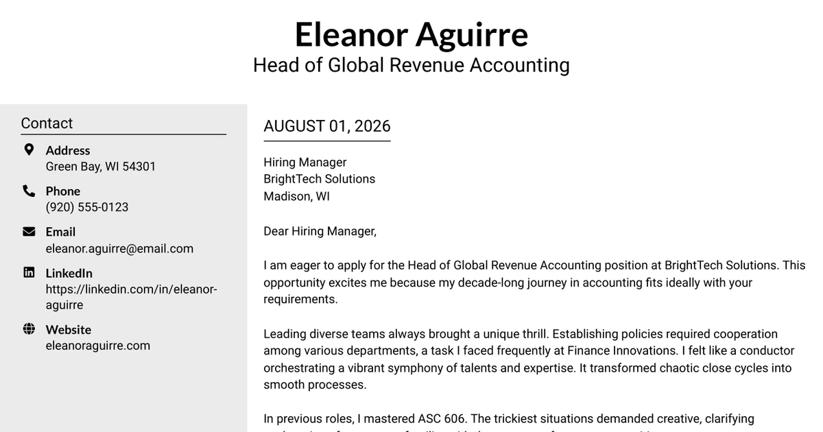 30+ Head of Global Revenue Accounting Cover Letter Templates with Example 2026