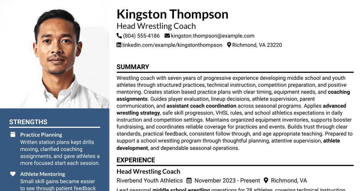 7 Head Wrestling Coach Resume Templates with Example