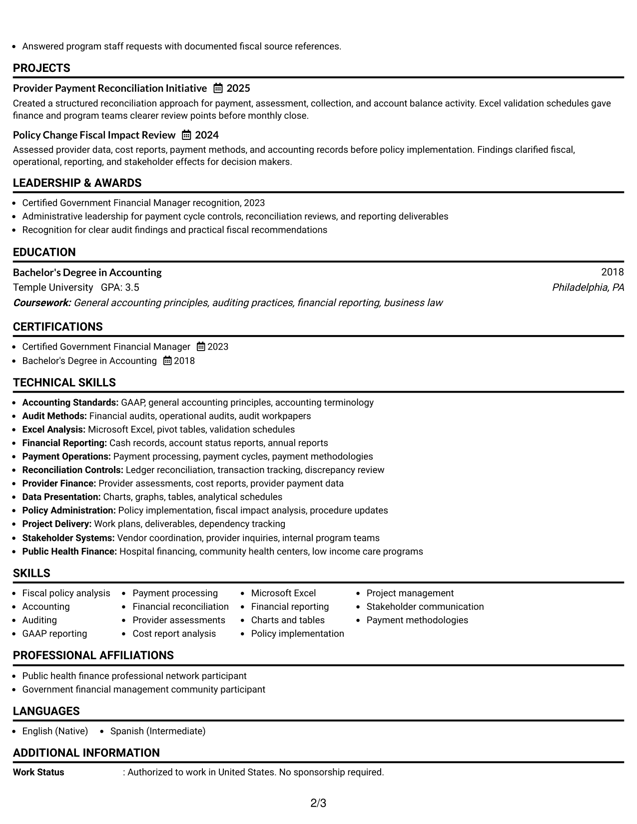 Resume Example Page 2