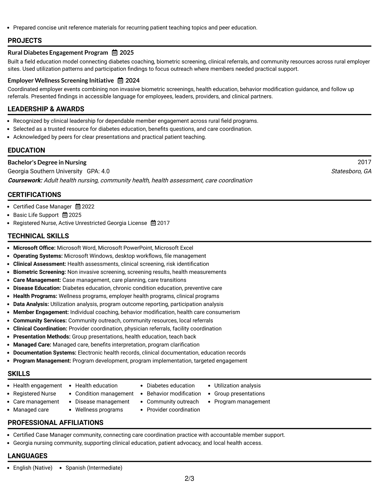 Resume Example Page 2