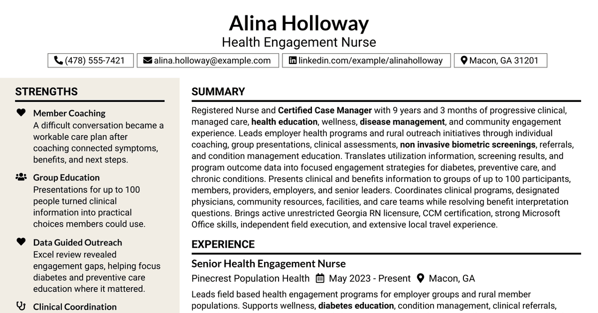 7 Health Engagement Nurse Resume Templates with Example