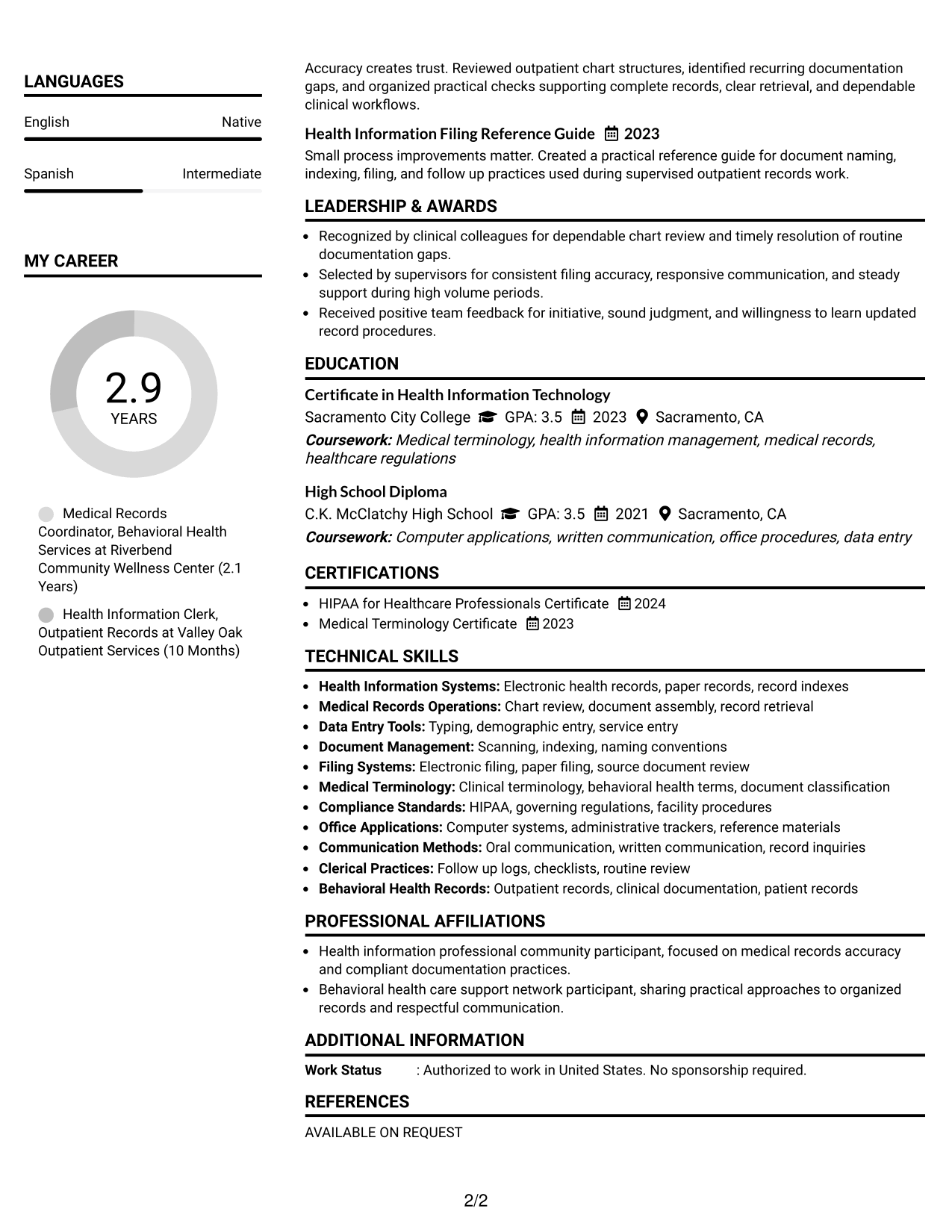 Resume Example Page 2