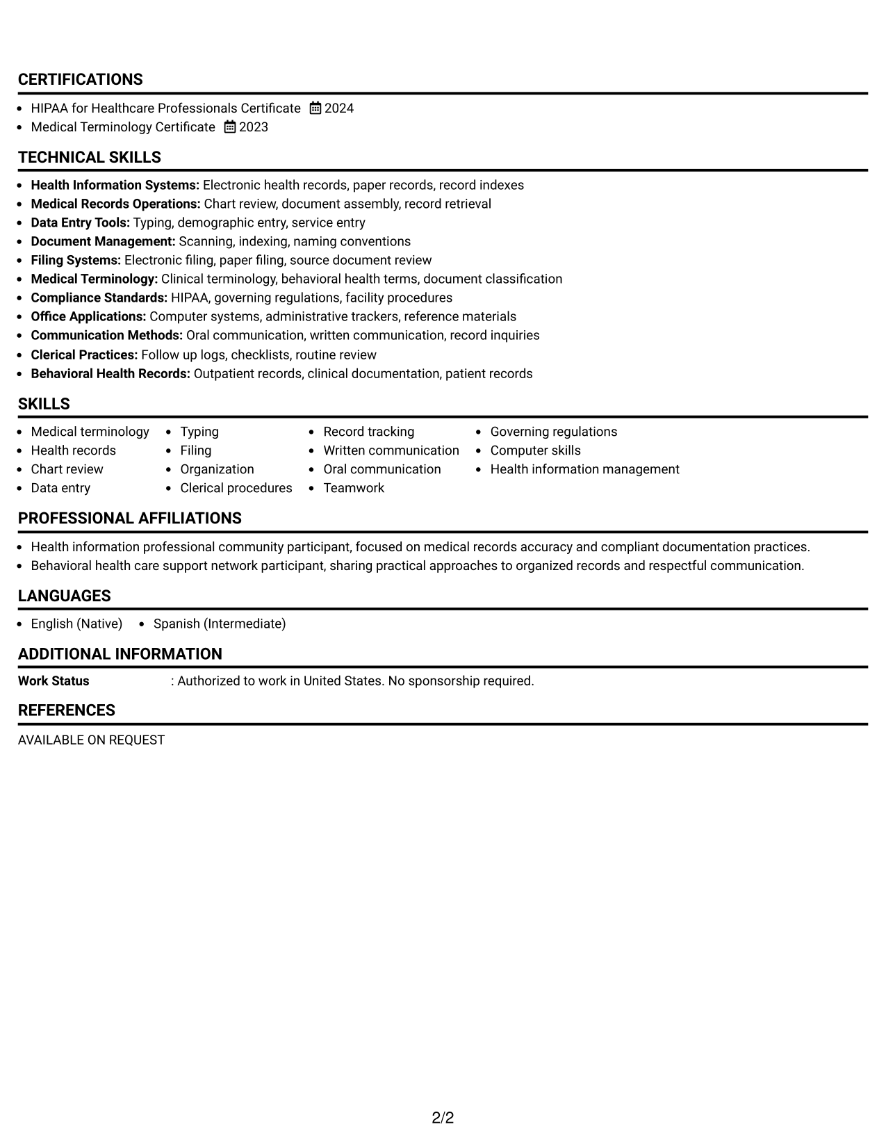 Resume Example Page 2