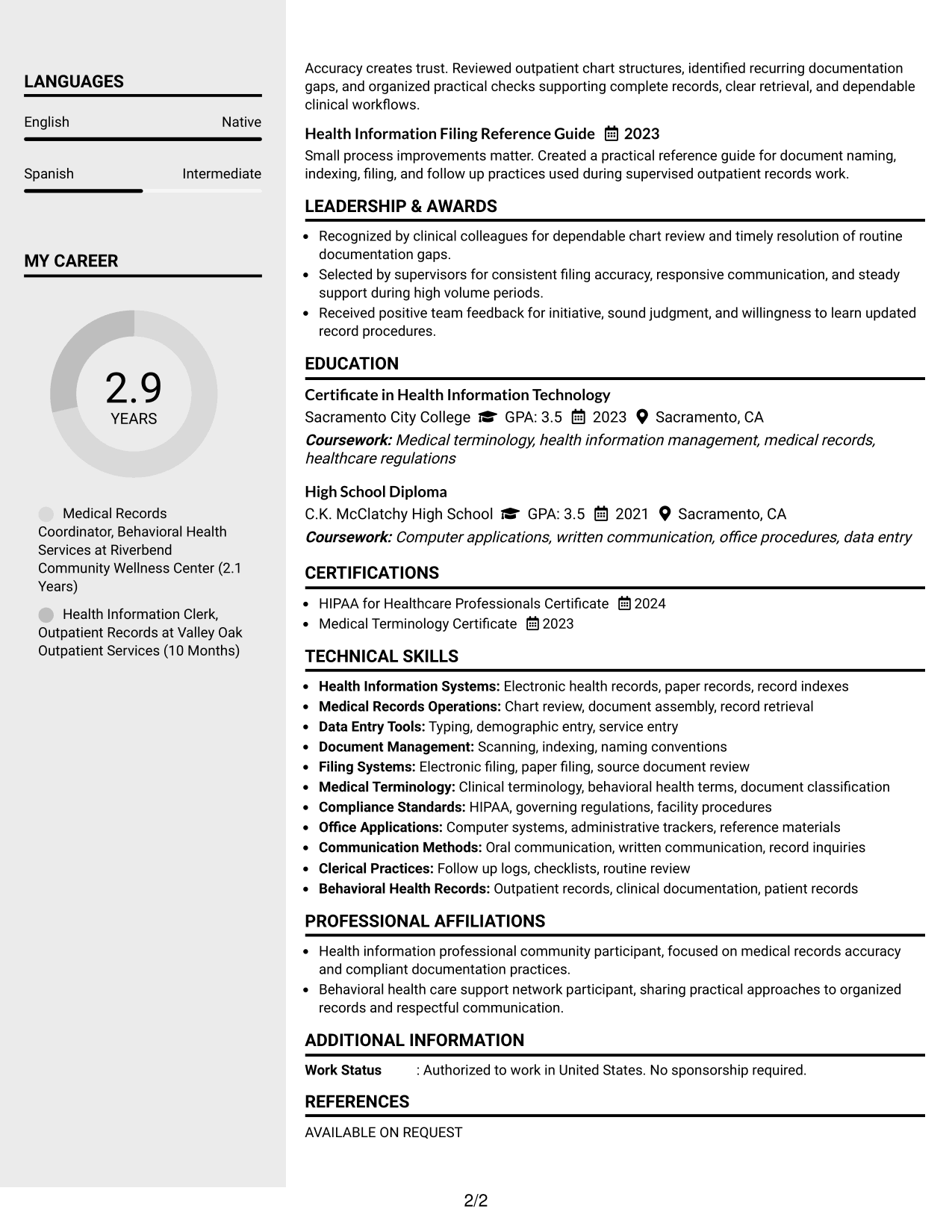 Resume Example Page 2
