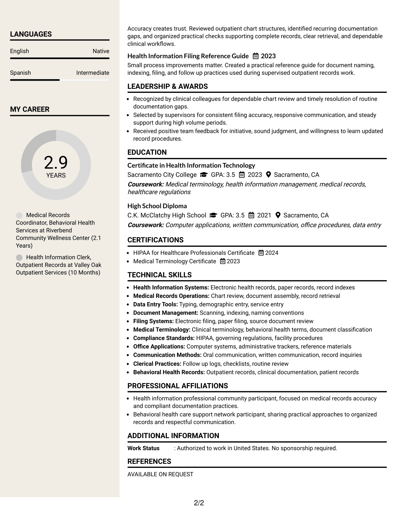 Resume Example Page 2