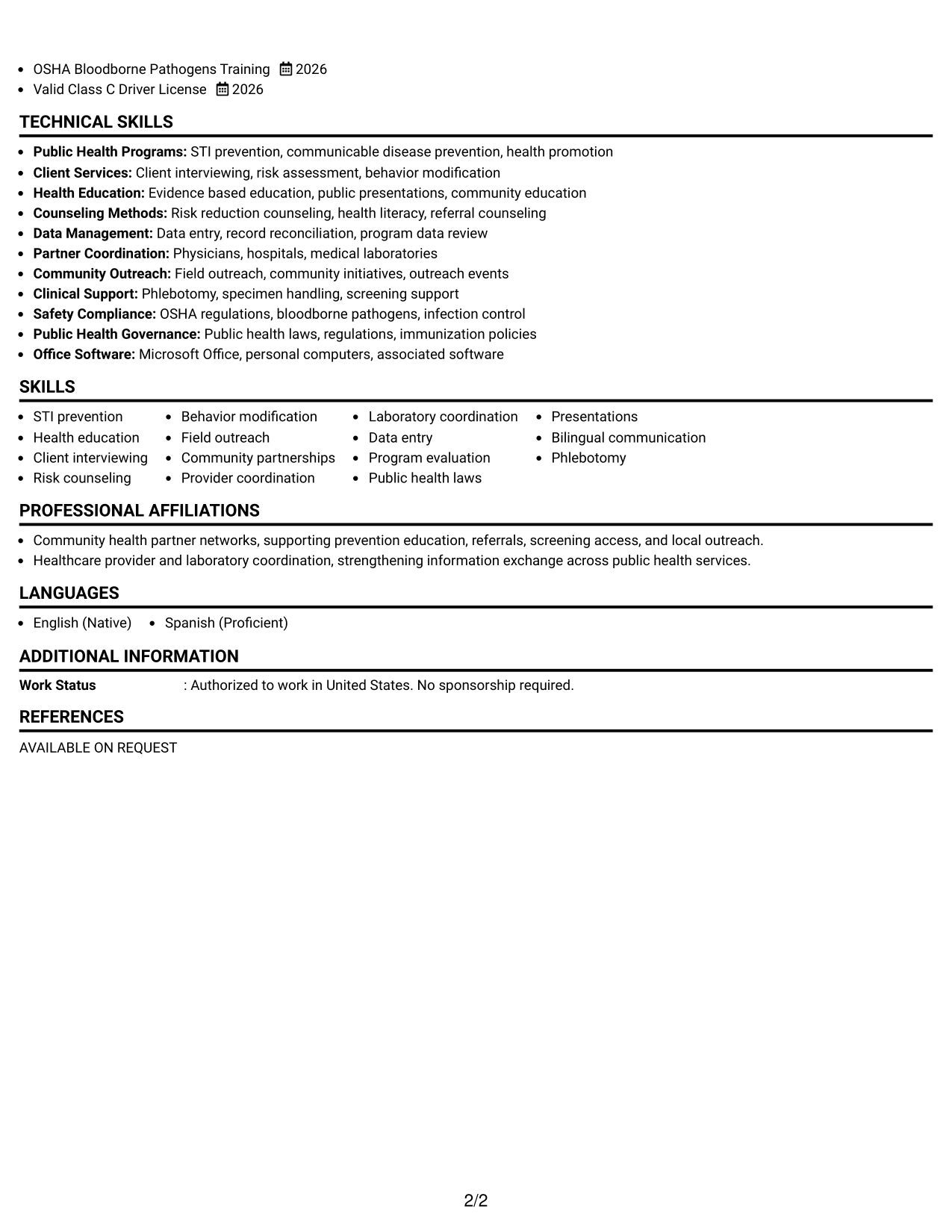 Resume Example Page 2