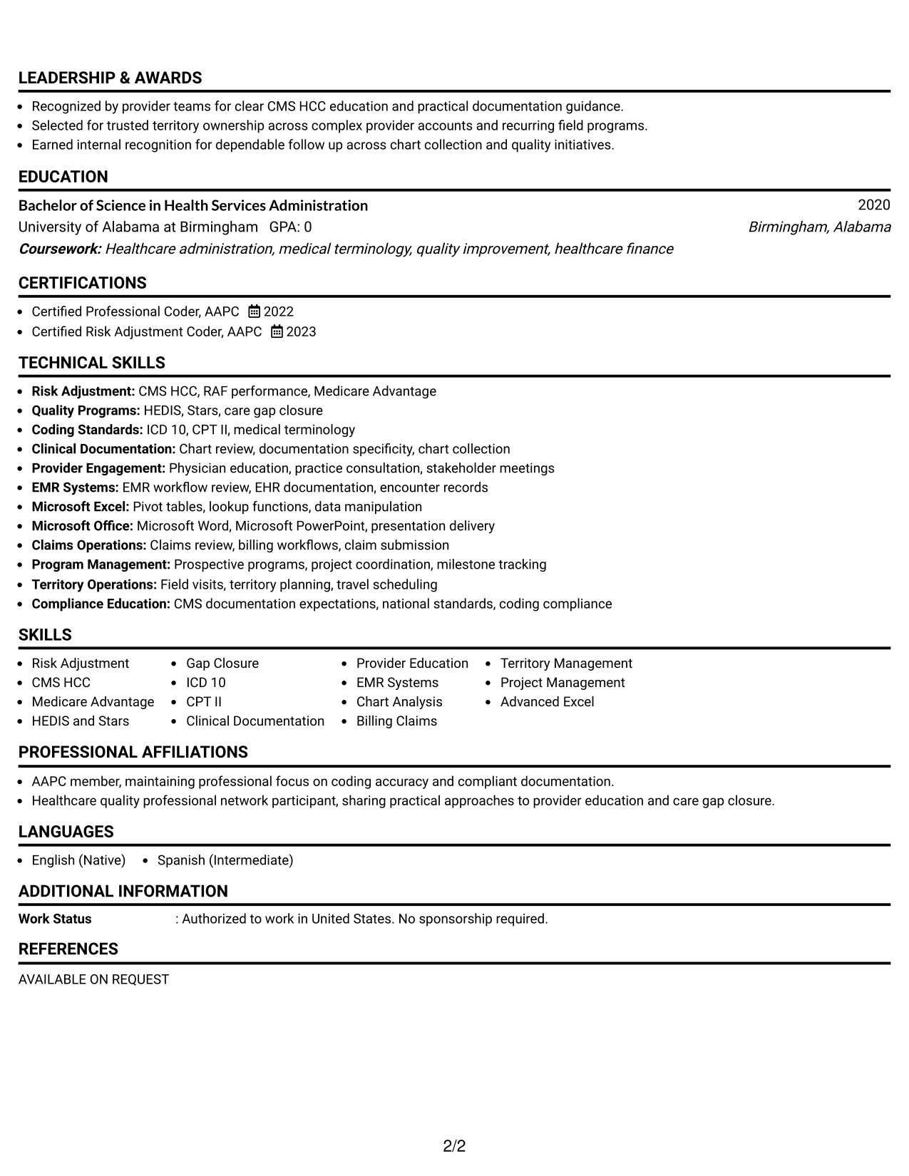 Resume Example Page 2