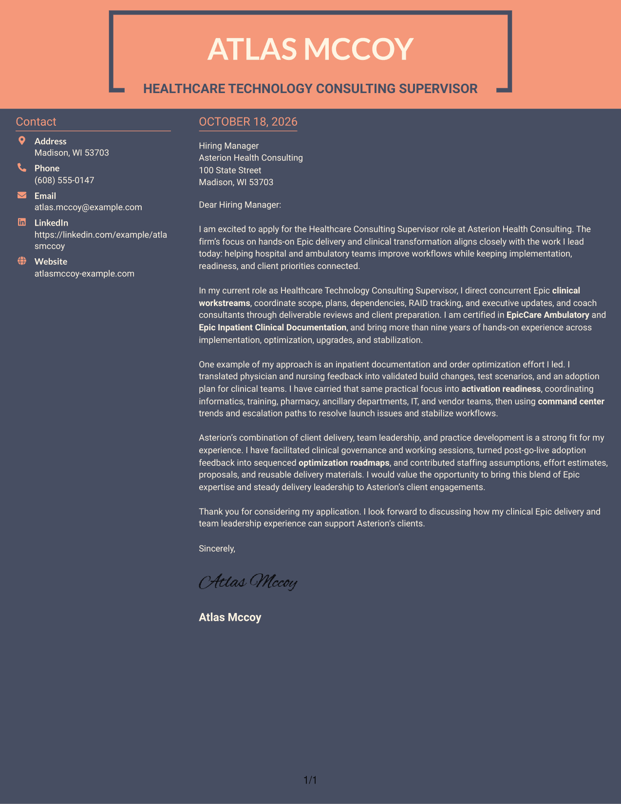 Cover letter example — page 1
