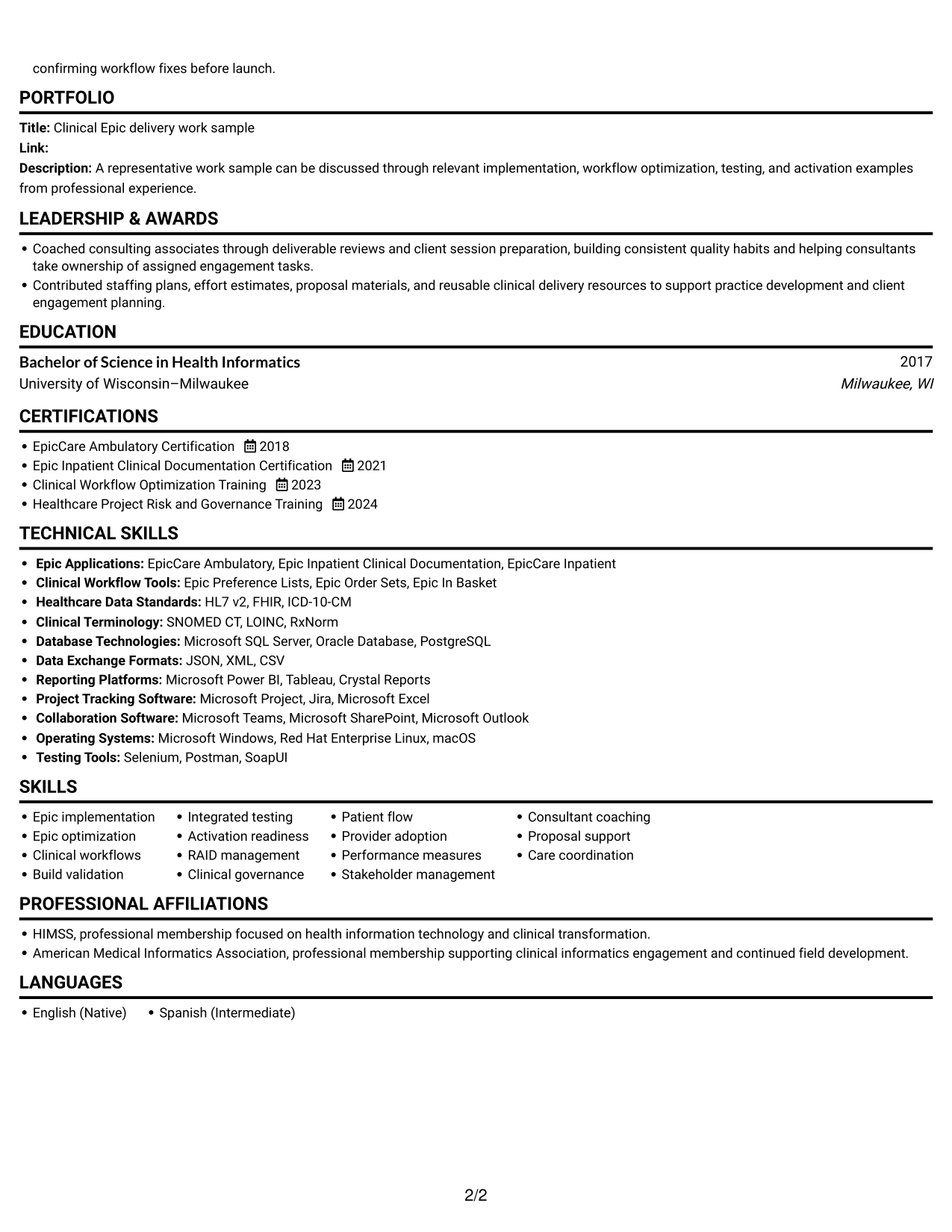 Resume example — page 2