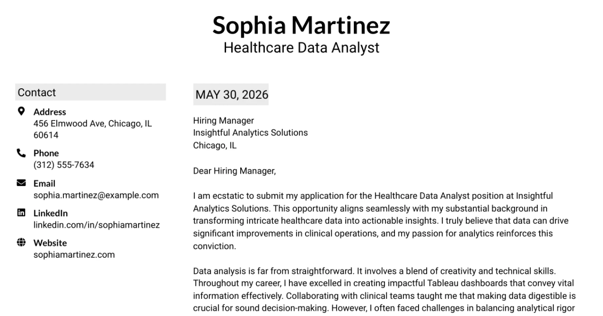 30+ Healthcare Data Analyst Cover Letter Templates with Example 2026