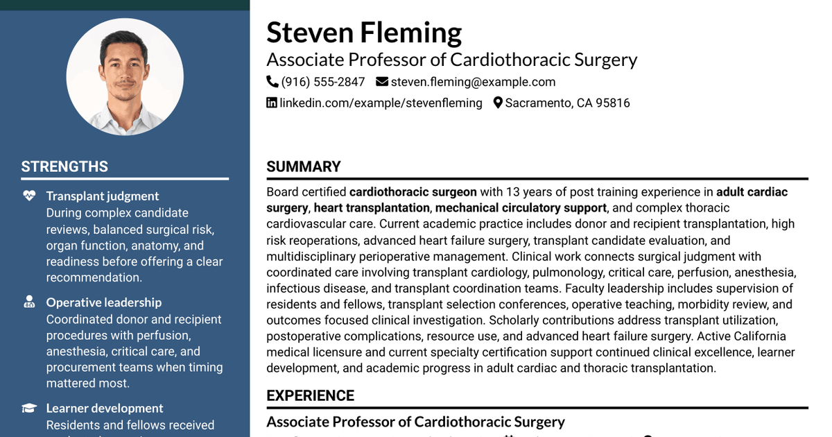 7 Heart and/or Lung Transplant Surgeon: Cardiac Surgeon Resume Templates with Example