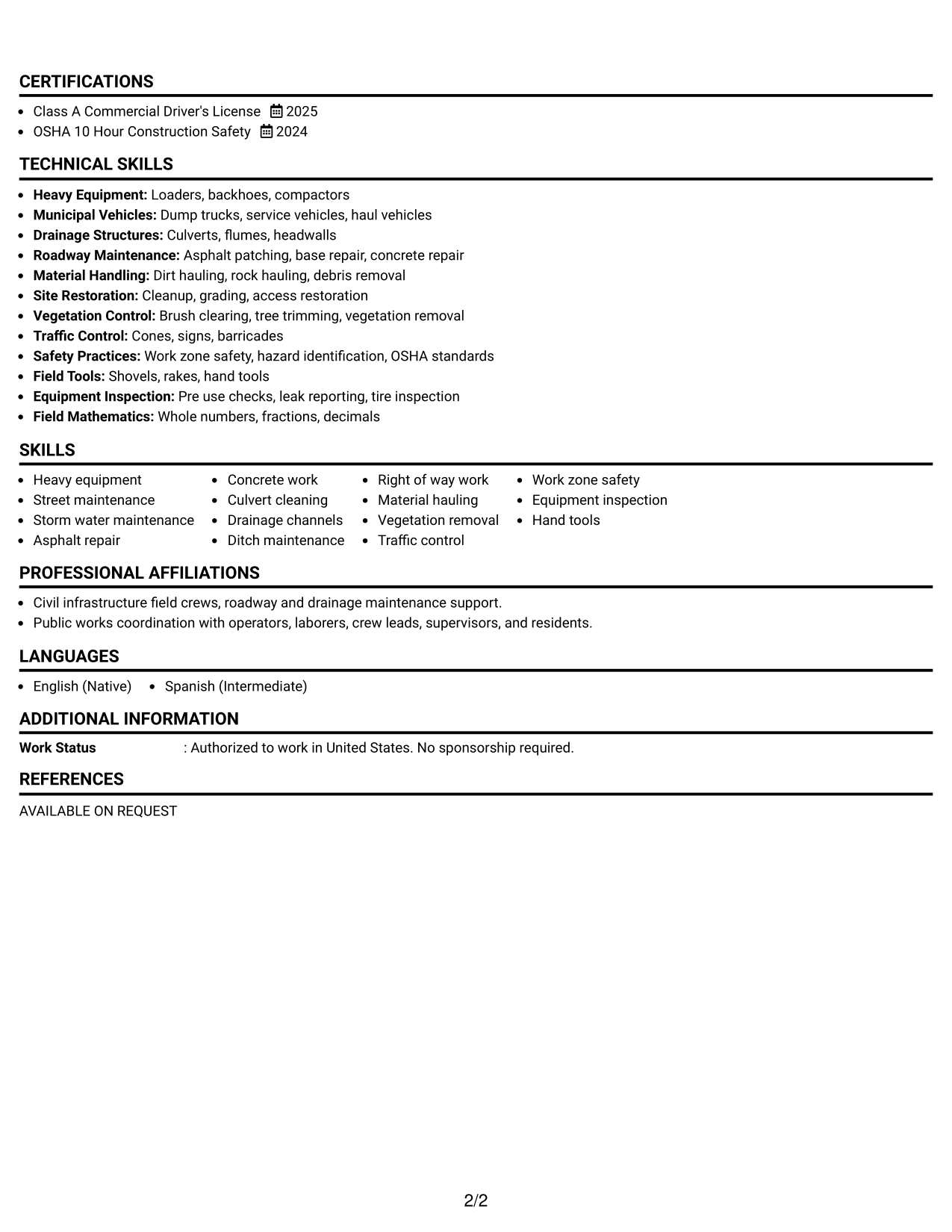 Resume Example Page 2