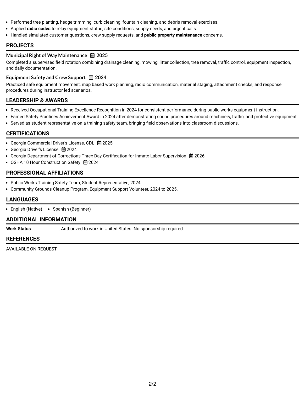 Resume Example Page 2