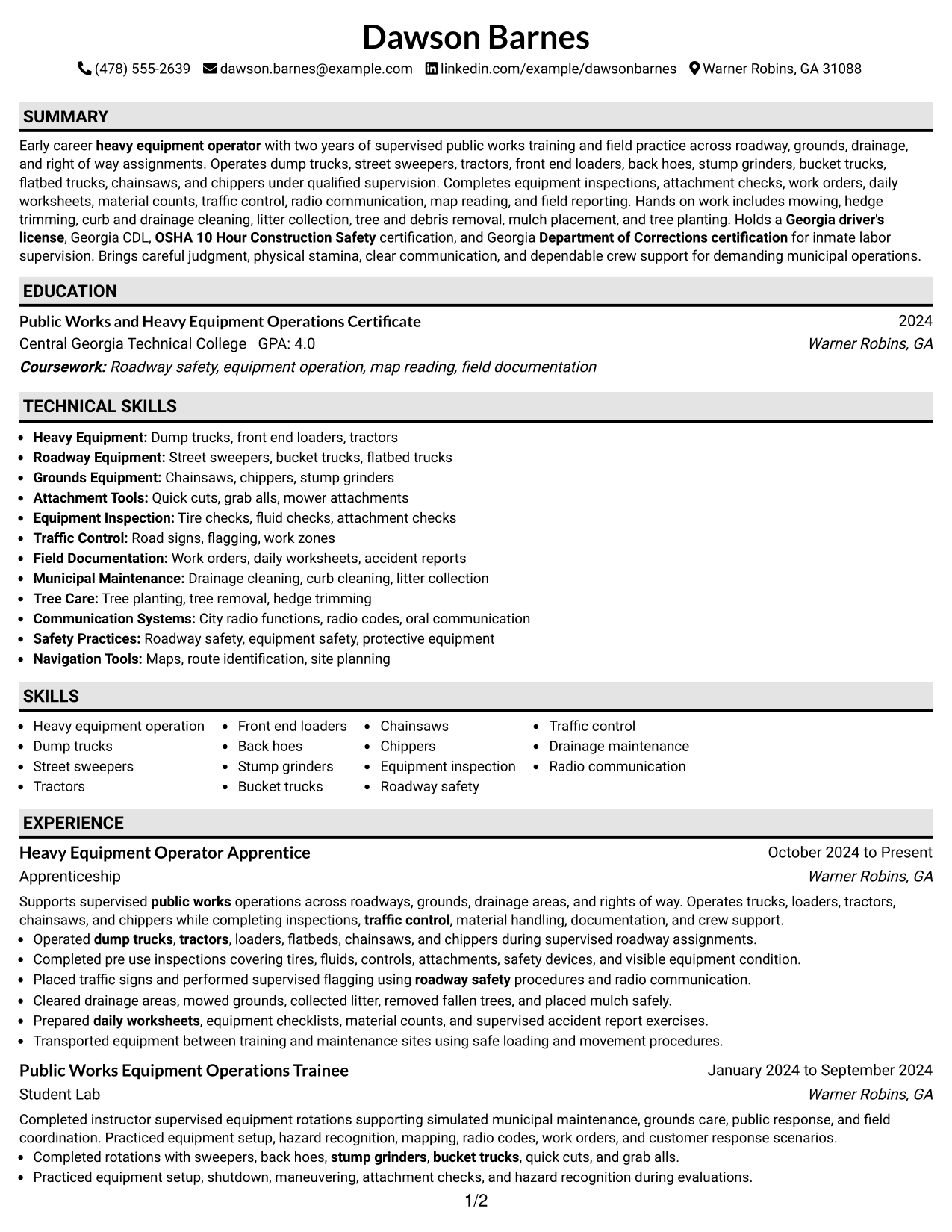 Resume Example Page 1