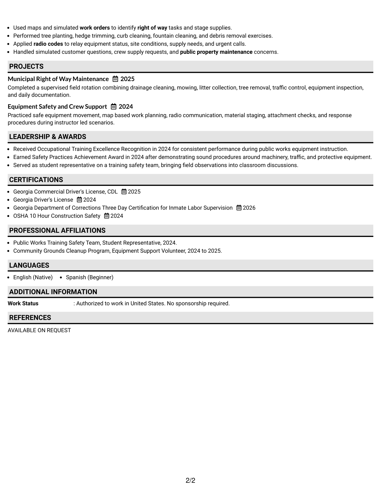 Resume Example Page 2