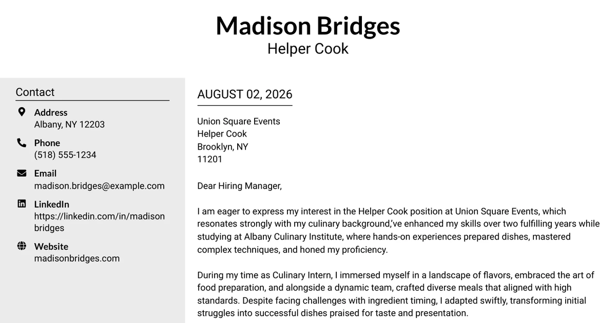 30+ Helper Cook Cover Letter Templates with Example 2026