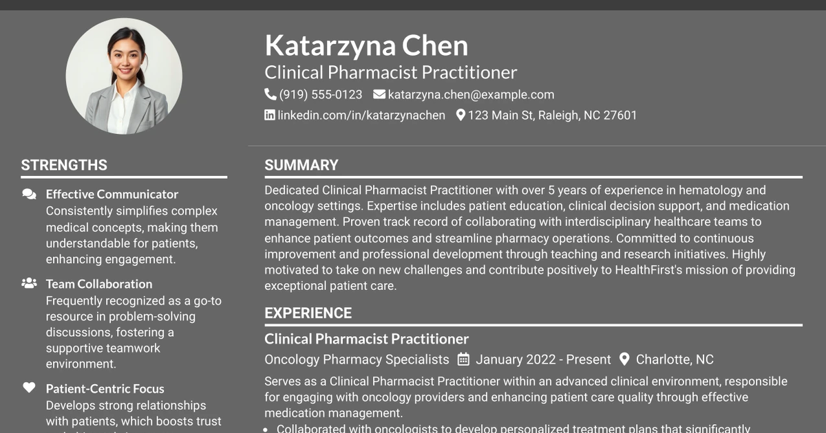 33 Hematology/Oncology Clinical Pharmacist Practitioner Resume Templates with Example 2026 (ATS-Optimized)