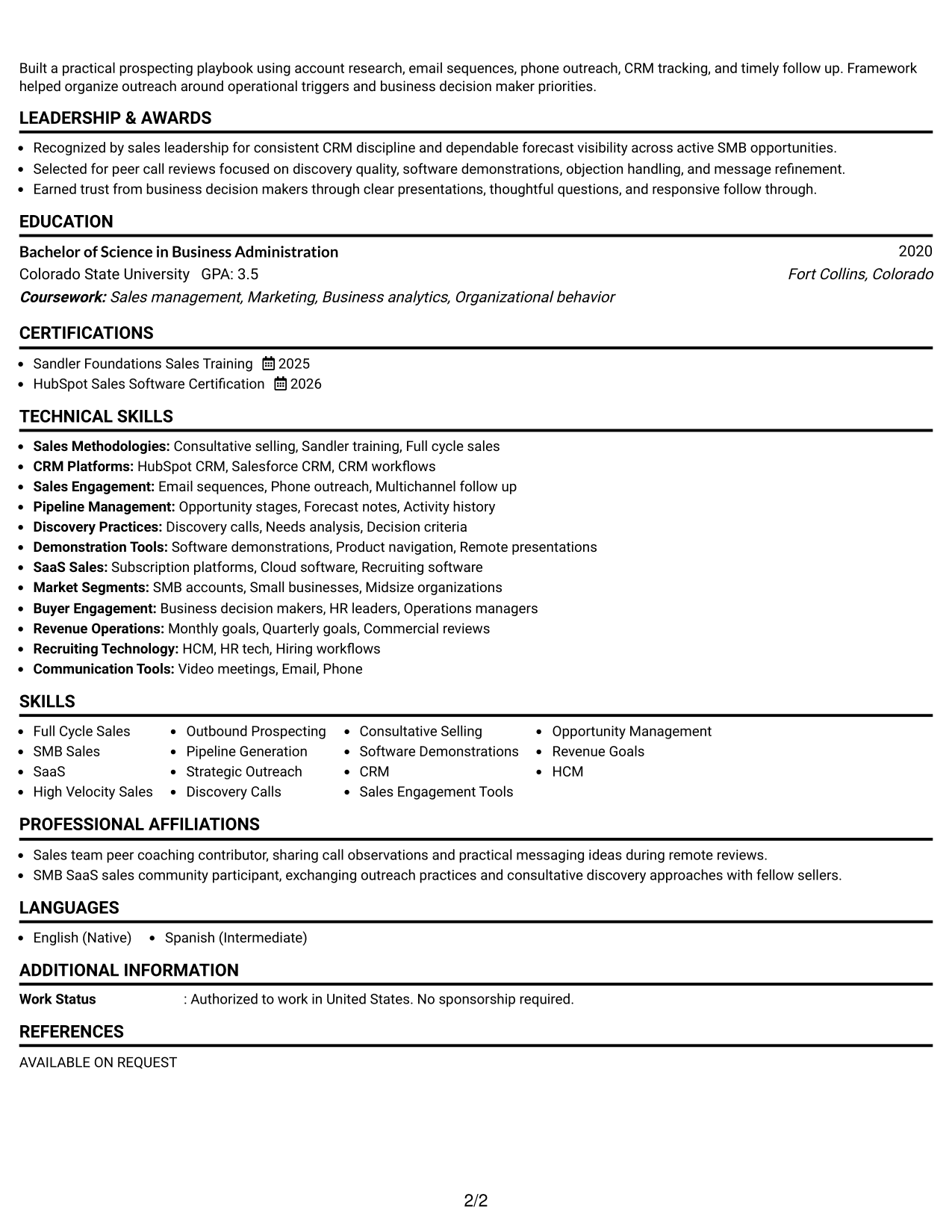 Resume Example Page 2
