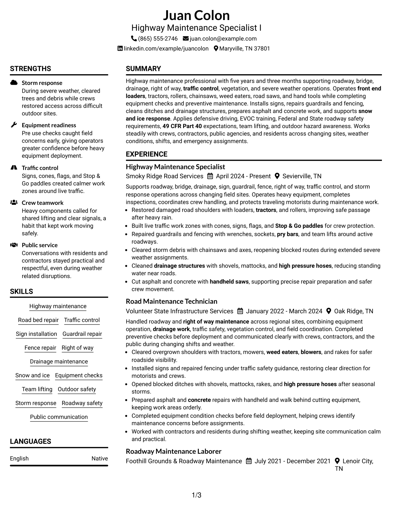 Resume Example Page 1