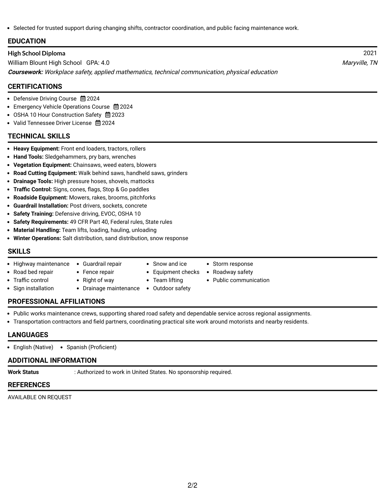 Resume Example Page 2