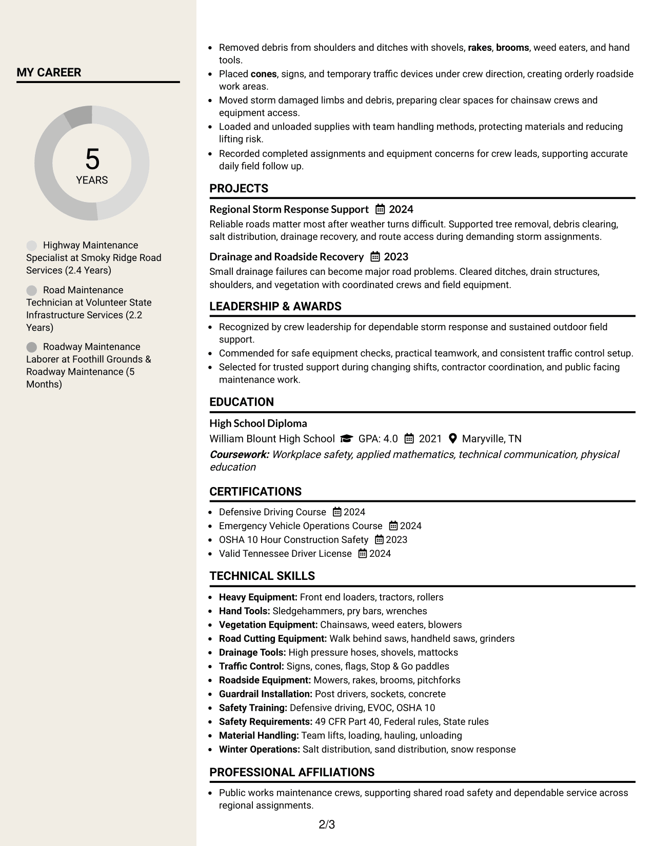 Resume Example Page 2