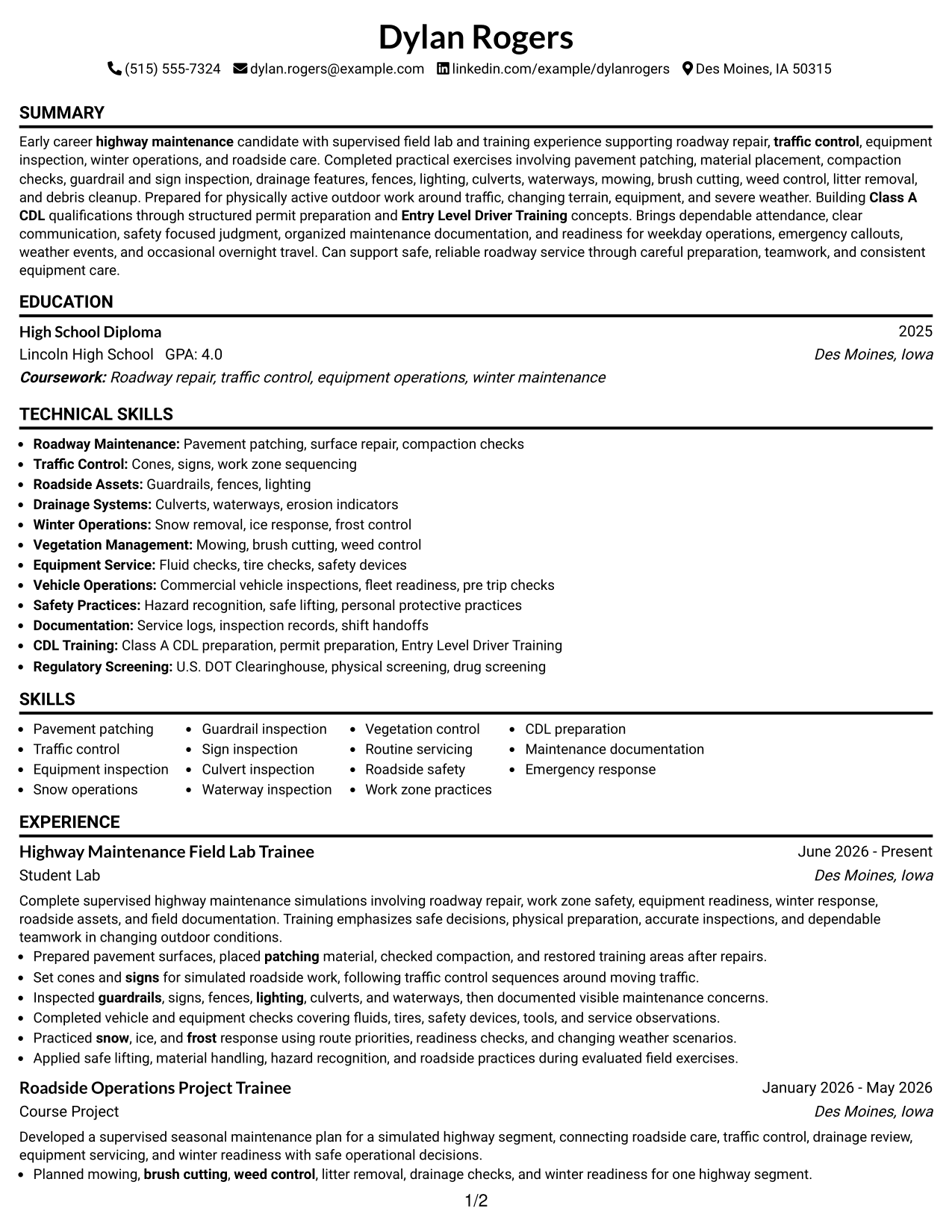 Resume Example Page 1