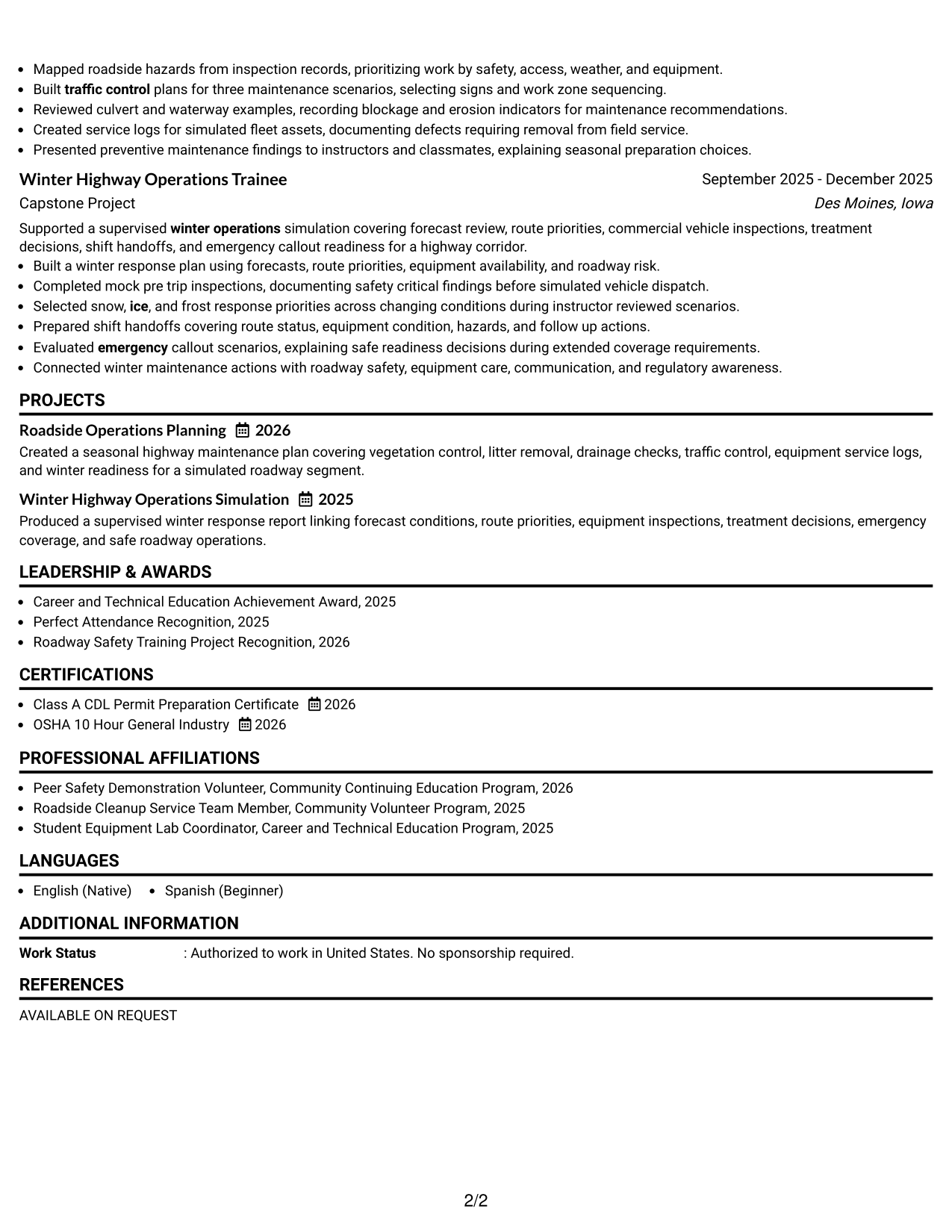 Resume Example Page 2